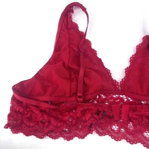 iCollection Women's Long Line Triangle All Over Floral Lace Bralette Red Size 3X - Picture 3 of 8